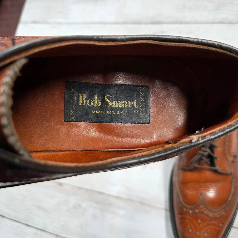 Bob Smart Dress Shoes Mens 11B Brown Longwing Wingtip Leather Oxford Vintage USA